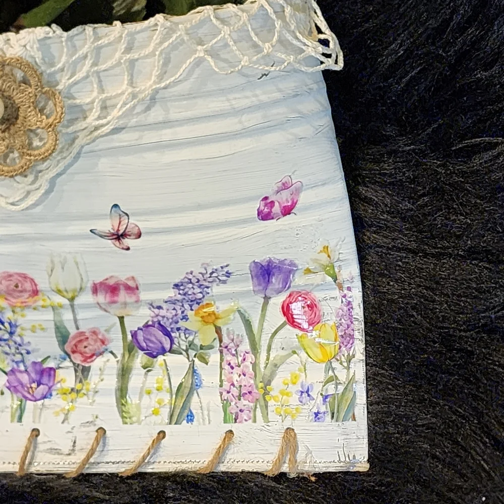Hand Crafted One Of A Kind Cottage Core Farmhouse Floral Tin Can Wall Pocket